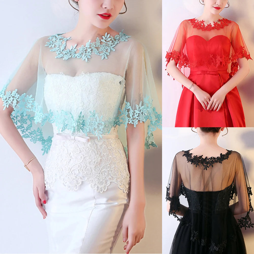 1PC Elegant Lace Short Sleeve Shrug Bridal Wedding Summer Cape Embroidery Lace Casual Shawl Evening Dress Shawl Women Warp Scarf