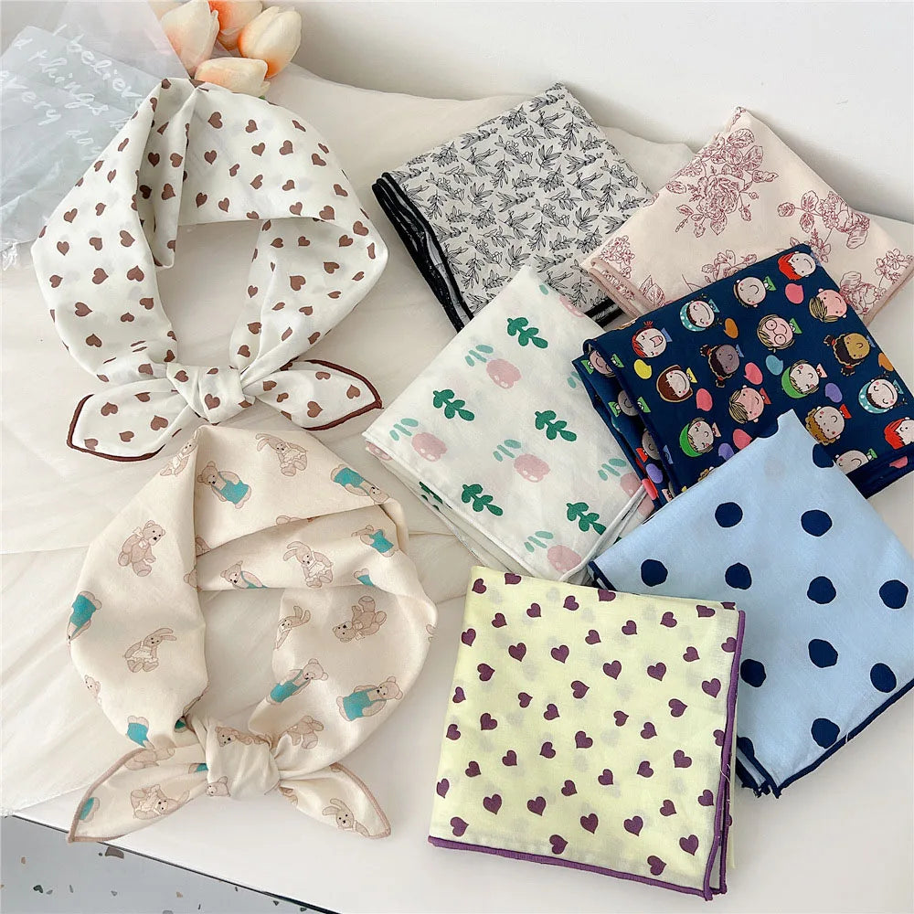58x58CM Square Tulip Flowers Scarves Bandanas Headband Print Hair Scarf For Women Floral Square Scarf Neck Tie Neckerchief