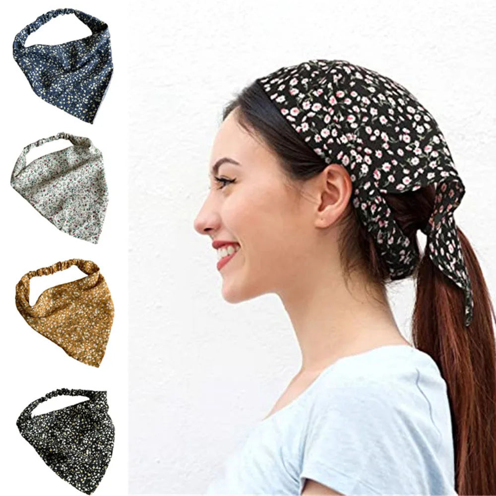 Summer Women Triangle Headband Pastoral Style Fashion Triangle Daisy Head Kerchief Elastic Hair Accessories Headband Women Girl