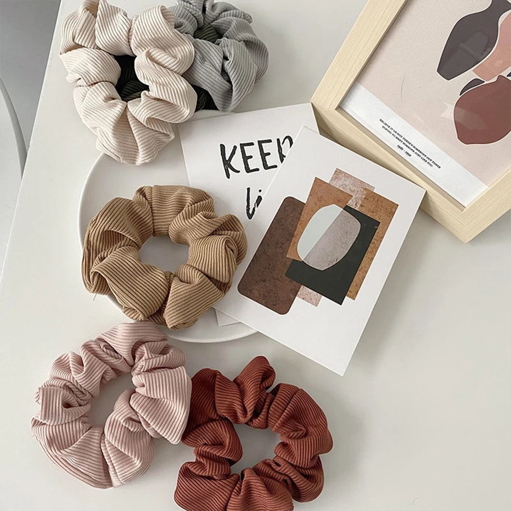 6pcs Autumn Winter Corduroy Solid Color Cord Scrunchies Scrunchies Elastic Hair Bands Fashion Ponytail Hair Tie Rope Headwear