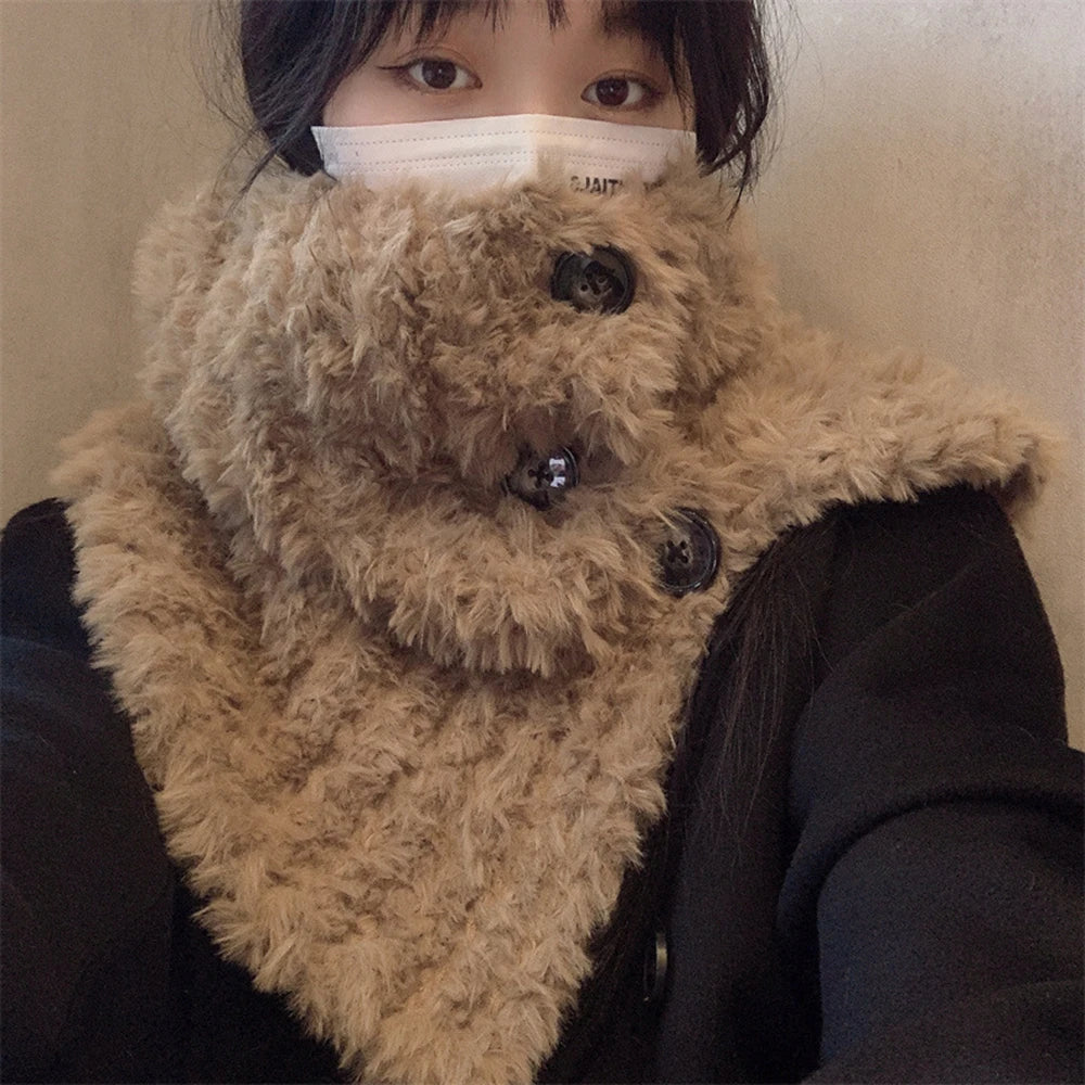Korean Preppy Knitted Mohair Fake Collar Scarf Women Warm Turtleneck Neck Warmer Detachable Fashion Grey Winter Windproof Scarf
