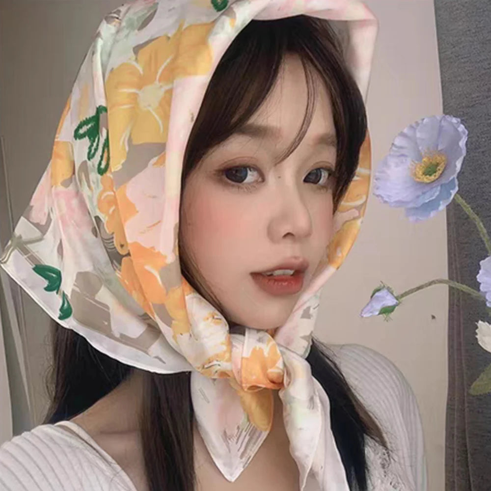 70cm Square Silk Hair Scarf Women Fashion Print Shawl Wraps Female Headband Neckerchief Hand Bag Wrist Foulard Neck Tie Echarpe