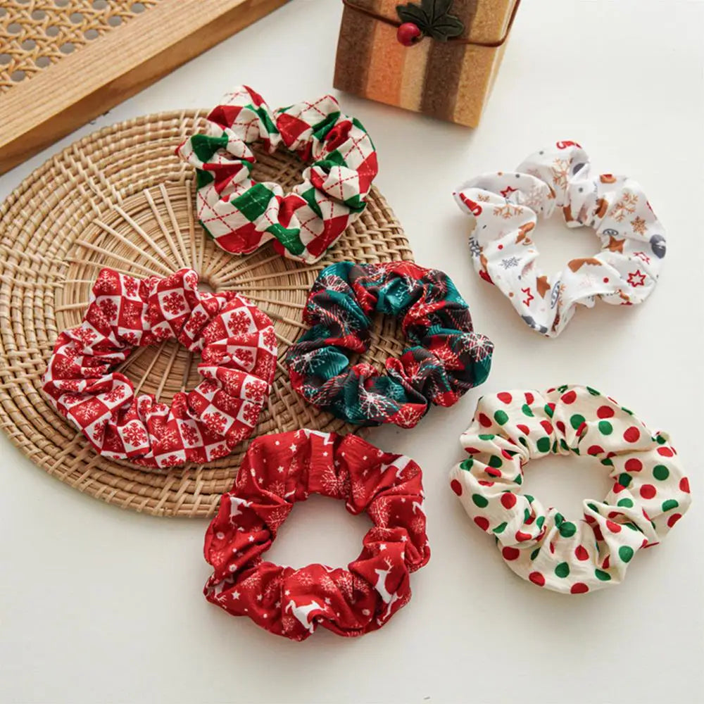 1pc Women Christmas Rabbit Ears Hair Scrunchies Ties Bowknot Ponytail Holder For Party Accesorios Cartoon Santa Elastic Headwear