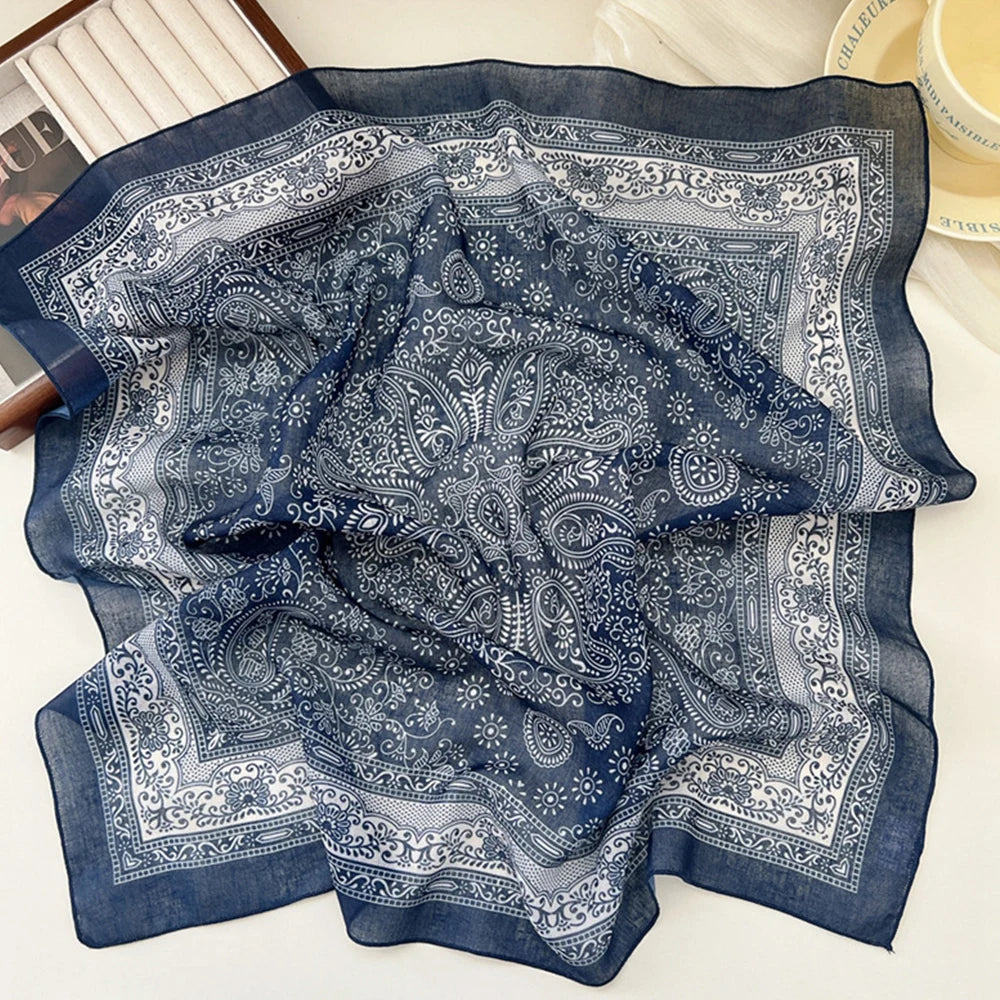58cm Cotton Linen Square Cotton Paisley Dot Neck Scarf Fashion Floral Print Wrap Hairscarf Turban Kerchief Hijab DIY Bandanas