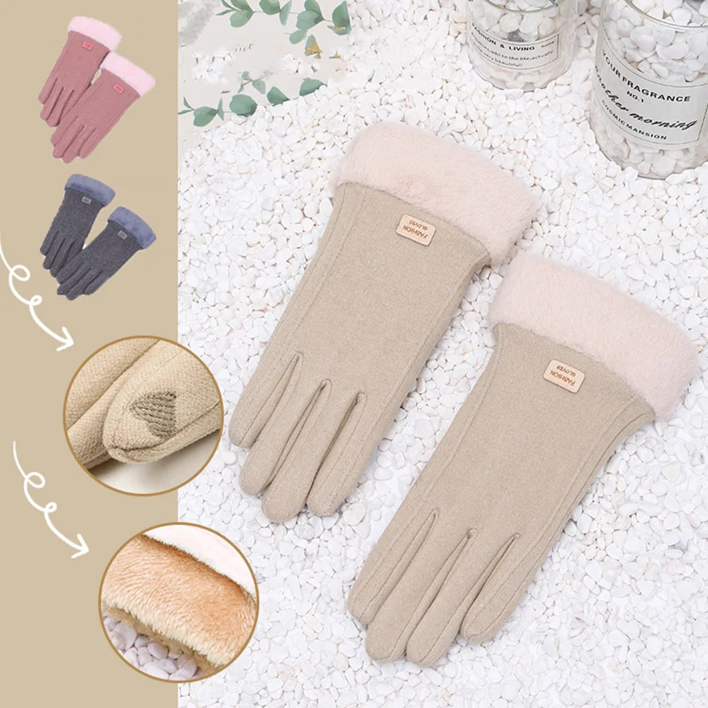 2024 New Fashion Gloves Autumn Winter Cute Warm Suede Mittens Full Finger Mittens Women Outdoor Thick Female Gloves Touch Screen