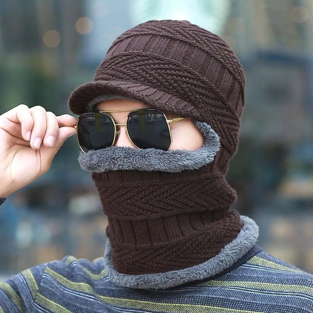 Winter Warm Knitted Scarf Hats Thicken Plush Beanies Wool Knit Caps Men Women Outdoor Cycling Ski Cold Protection Neck Mask Hat