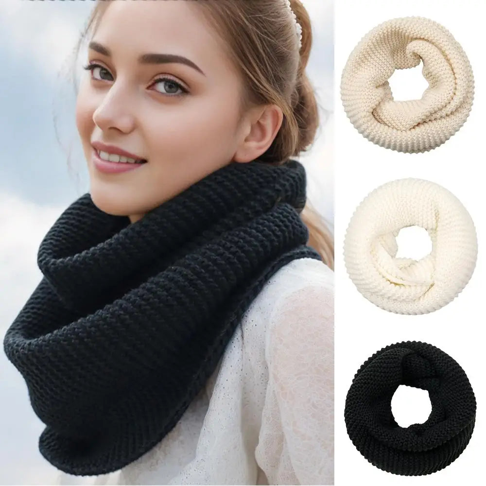 Winter Women Knitted Solid Color Thick Scarf Circle Loop Scarf Vintage Teenager Girls Ring Scarves Autumn Winter Warmer Neck