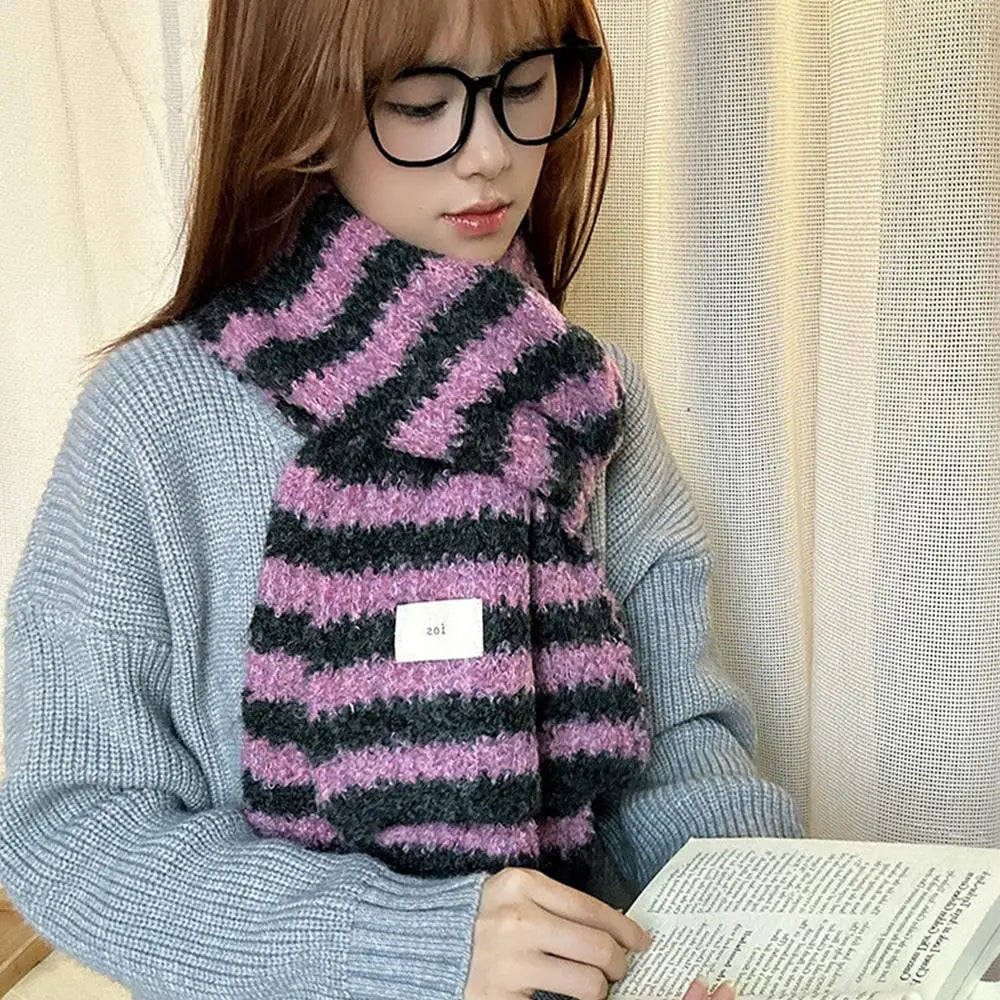 160x25cm Korean Variegated Striped Knitted Scarf Women Winter 2024 New All-Match High-Grade Wool Warm Christmas New Year Gift