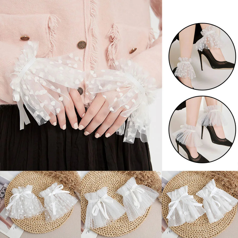 1 Pair Fairy White Lace Arm Cover Women Solid Color Elbow Sleeve Cuff Fake Sleeve Arm Covers Sun Protection Clothing Decoration