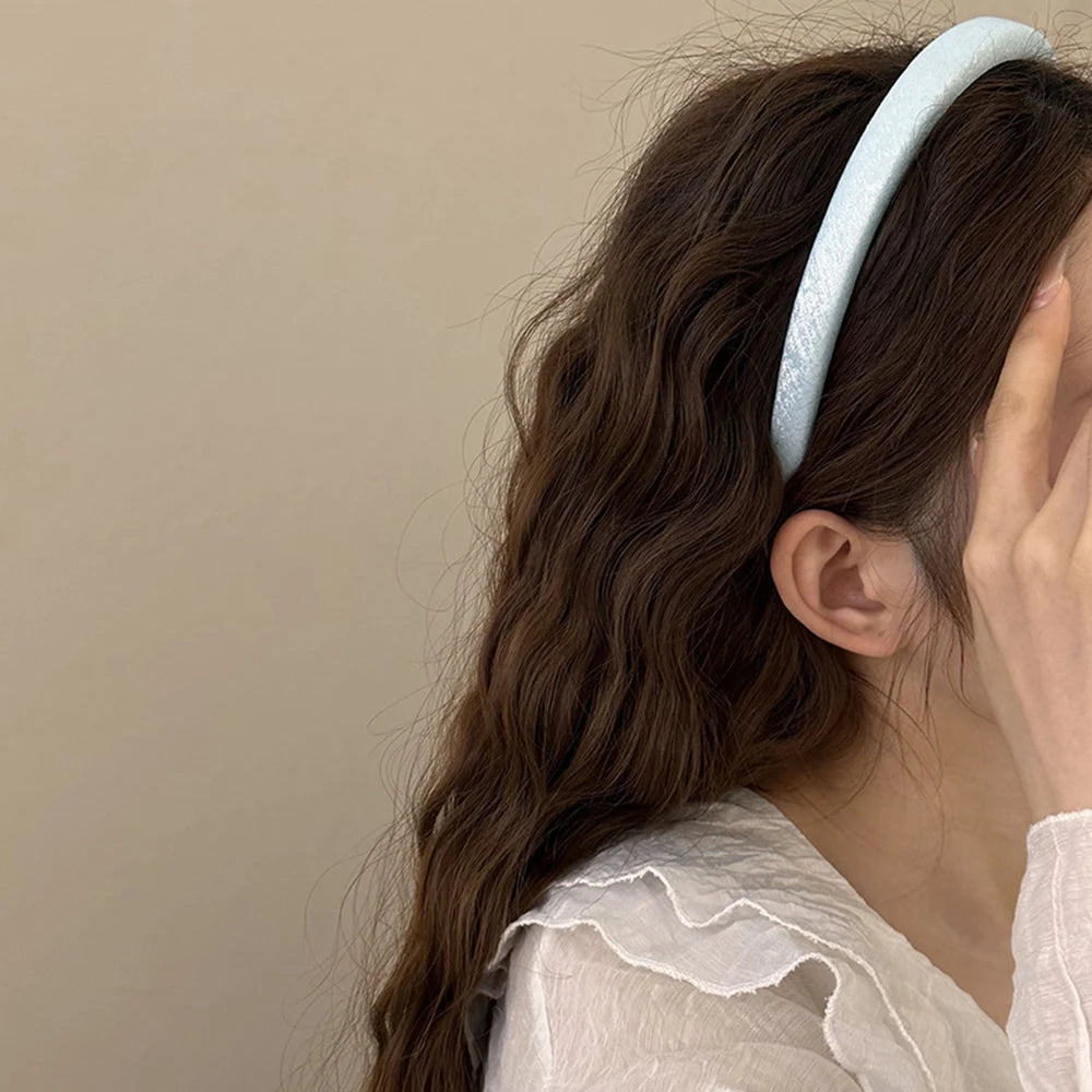 New Pure Color Shimmer Satin Sponge Headbands Fashion Hair Accessories Women Temperament Trend Thin Edge Hairband Hair Band Girl