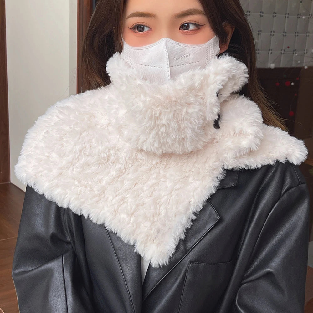 Korean Preppy Knitted Mohair Fake Collar Scarf Women Warm Turtleneck Neck Warmer Detachable Fashion Grey Winter Windproof Scarf