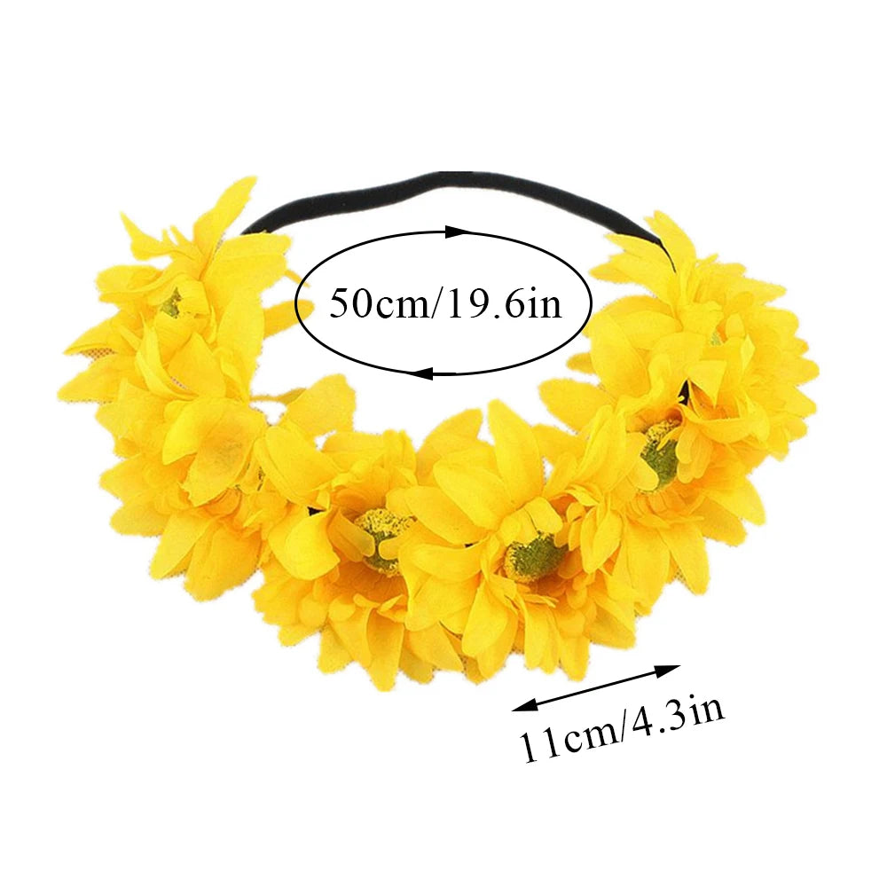 Sunflower Crown Boho Style Headband Mexican Hair Decor Wedding Festivals Floral Hair Band With Adjustable Elastic Ribbon Daisy