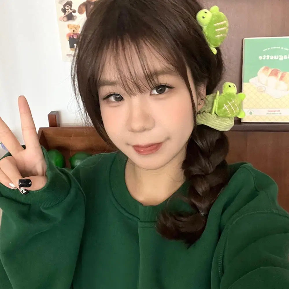 Cartoon Fluffy Turtle Winter Plush Soft Hair Scrunchies Women Cute Small Green Turtle Rubber Bands Ponytail Hair Bands Headwear