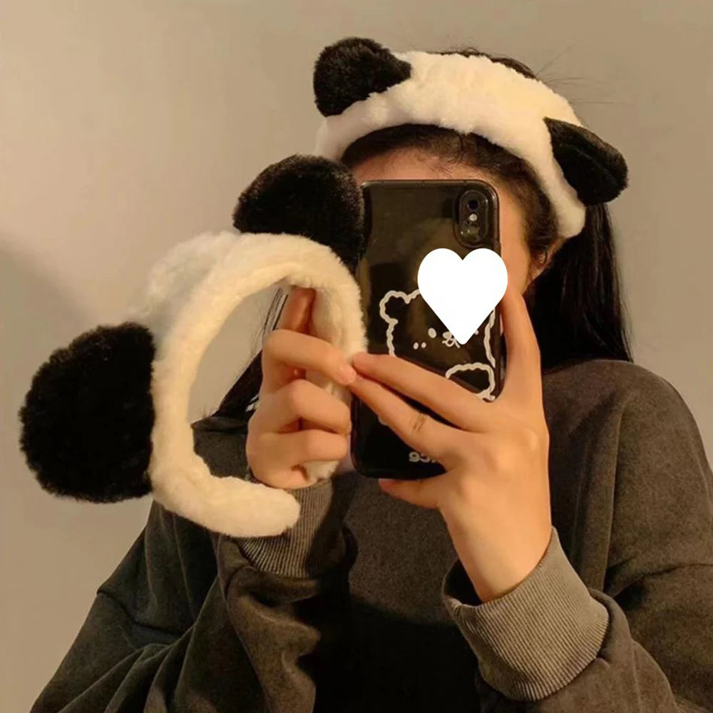Cute Plush Panda Headband For Women Cartoon Ears Wide Hairbands Fashion Autumn Winter Plush Headband Hair Accessories Gifts