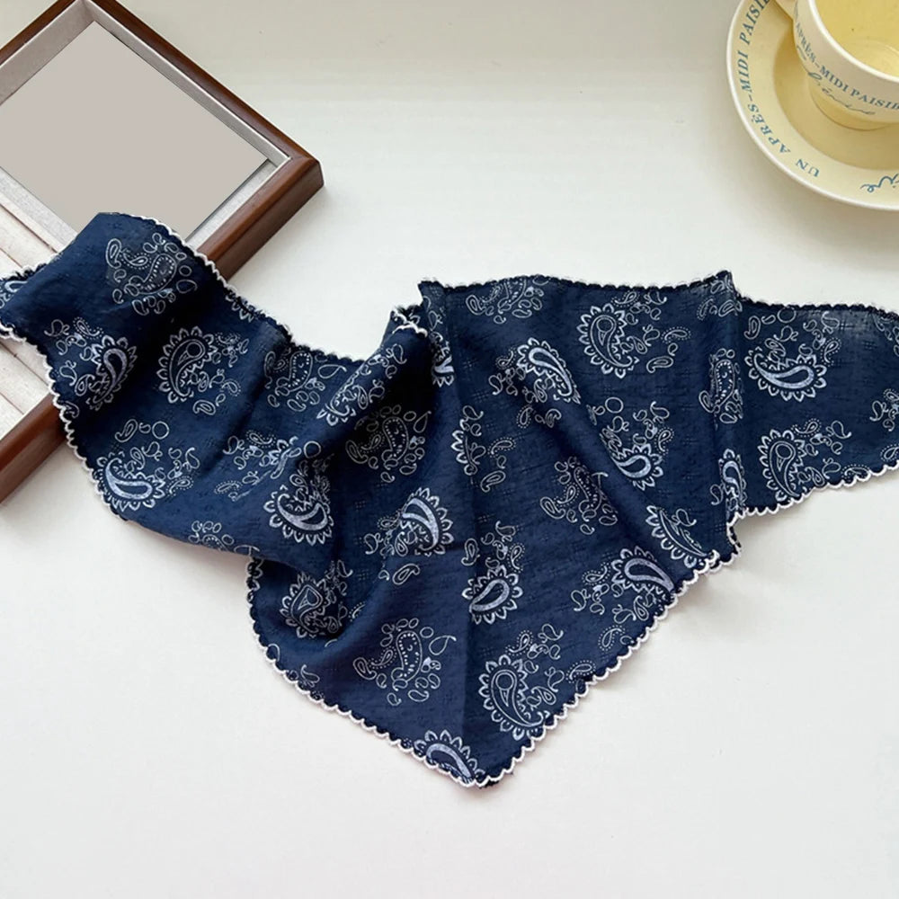 Cashew Flower Print Neck Scarf Summer Triangle Hair Head Wrap Headband Hair Ties Bandanas Women Paisley Cotton Linen Neckerchief