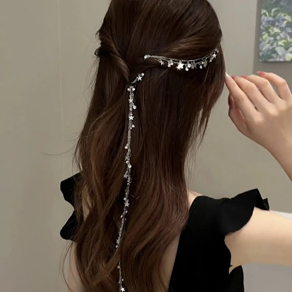 Y2k Vintage Geometric Metal Chain Hairpins Nightclub Women Braid Headband Long Tassel Punk Emo Girls DIY Hair Chain Star Bling