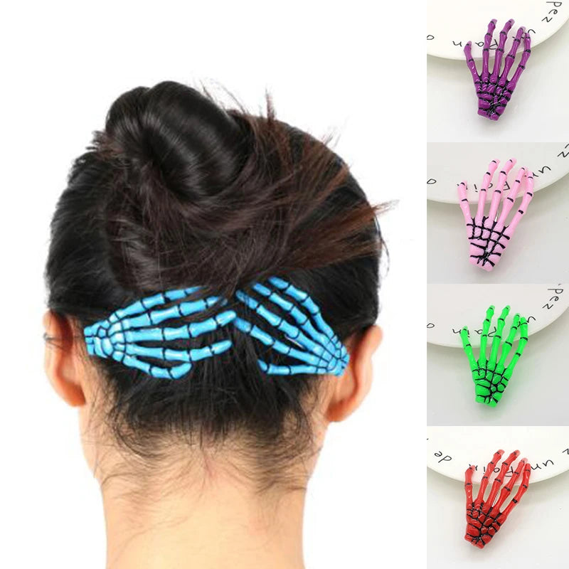 1PC Harajuku Design Skull Hand Bone Hairpin Gripper Ghost Skeleton Hair Clips Bone Claw Women's Fashion Gothic Hair Accessories