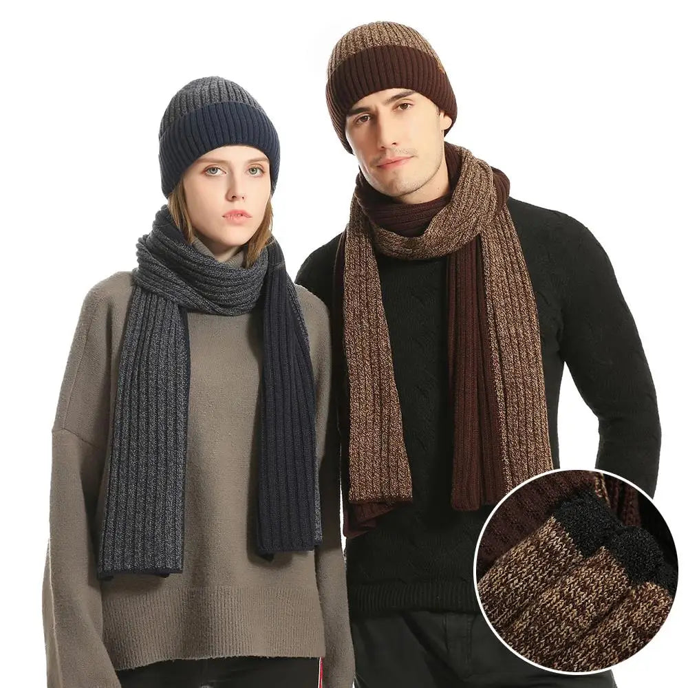 3Pcs/set Autumn Winter Fashion Trend Solid Color Handsome Knitted Simple Couple Warm Neck Protection Unisex Ski Hat Scarf Gloves